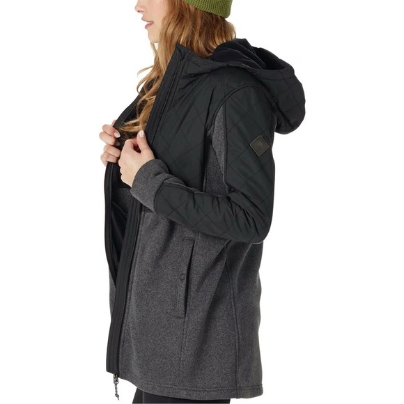 Burton Embry Fleece Black and Gray Long Hooded Jacket - Picture 2 of 16